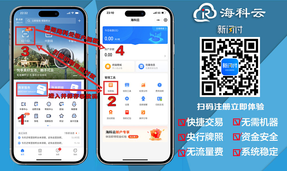 海科云新闪付APP口袋中的手机pos机